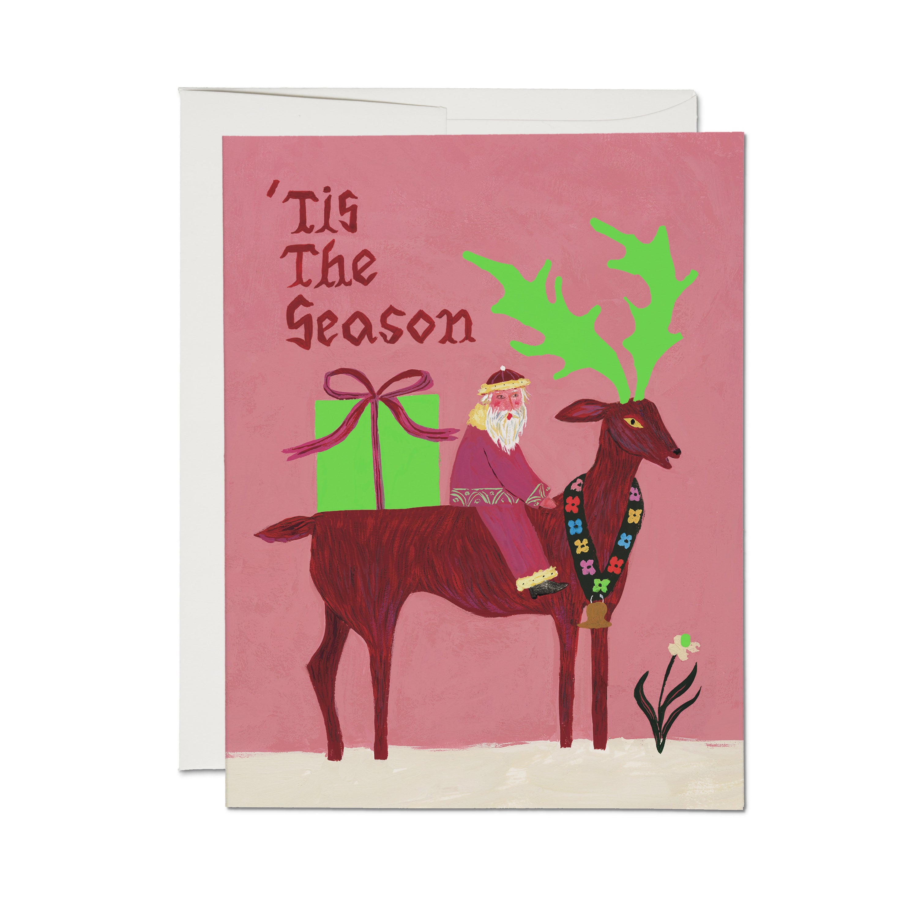Santa and Reindeer greeting card Single