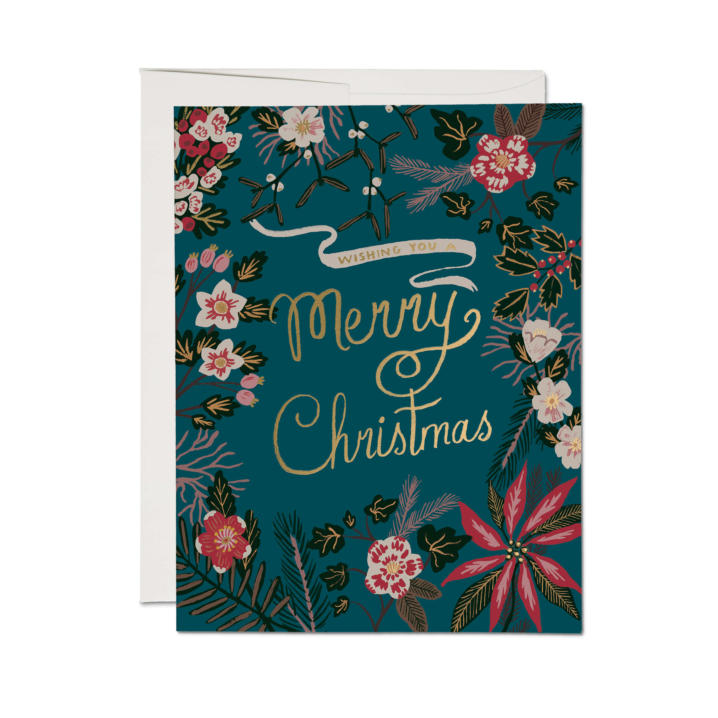 Blue Poinsettia greeting card Single