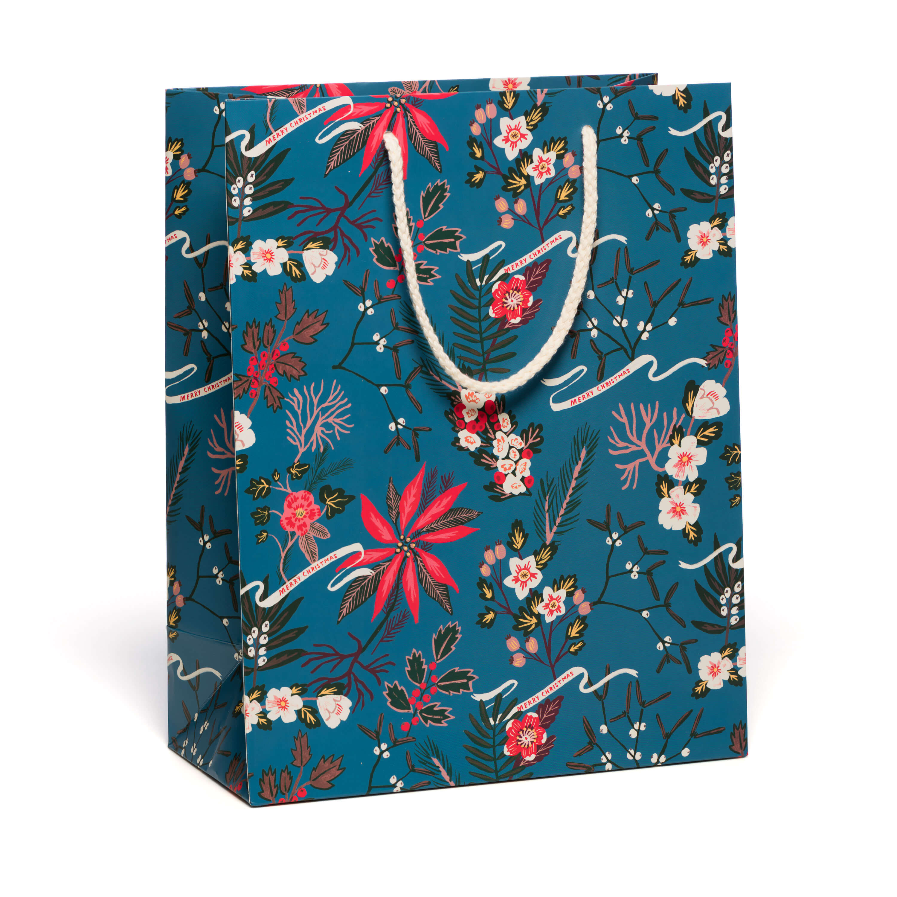 Blue Poinsettia large gift bag