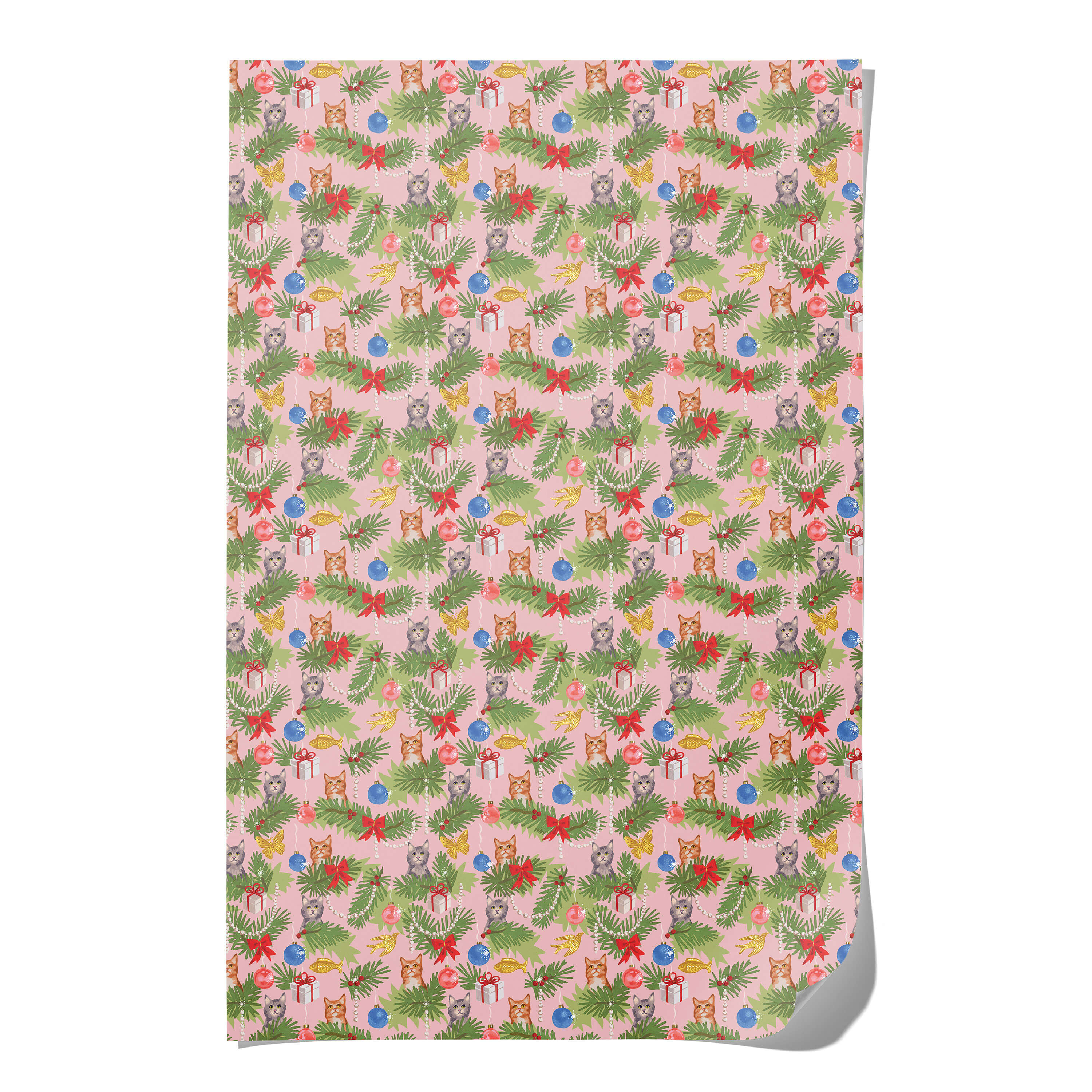 Meowy Christmas wrapping paper Single