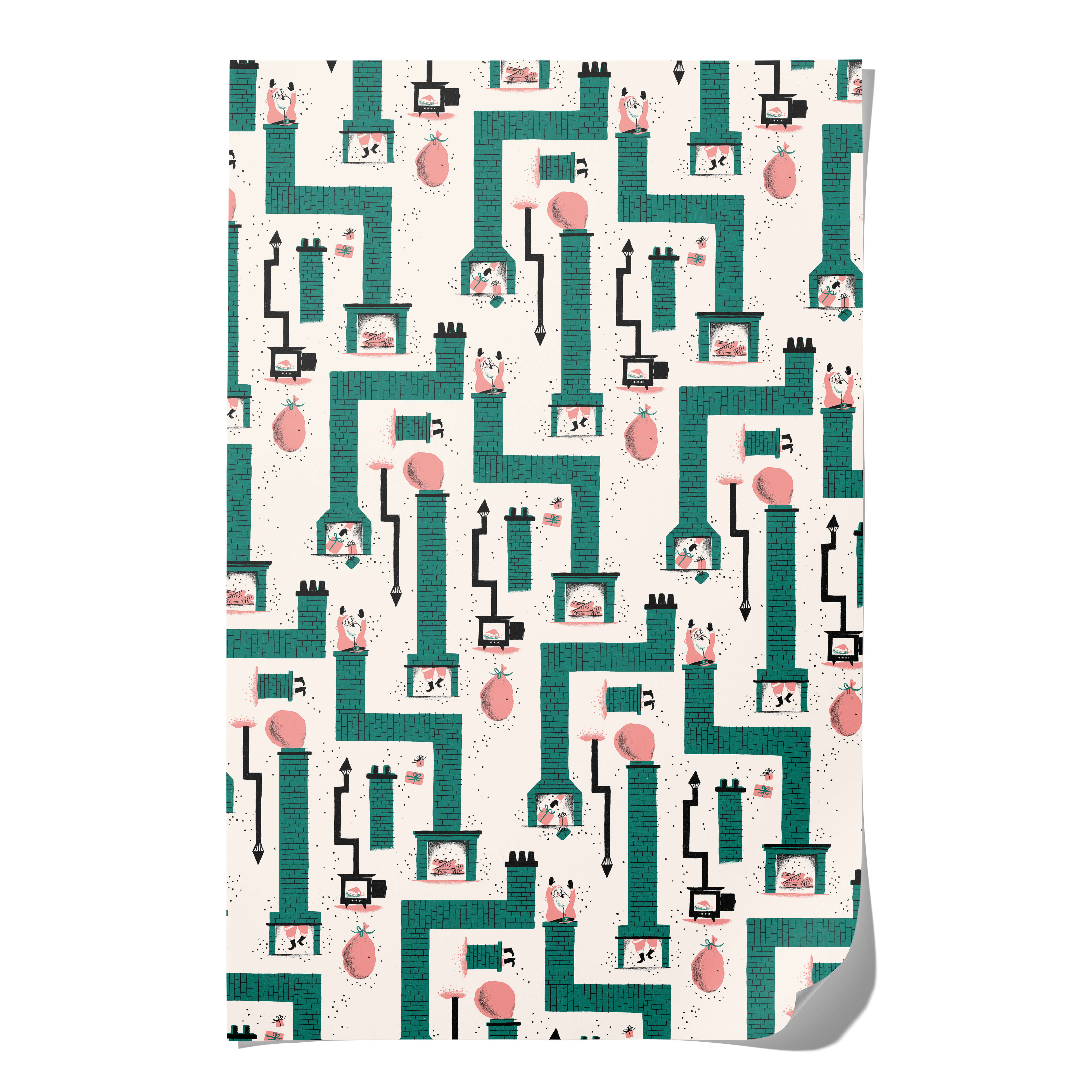 Santa Chimney wrapping paper Single