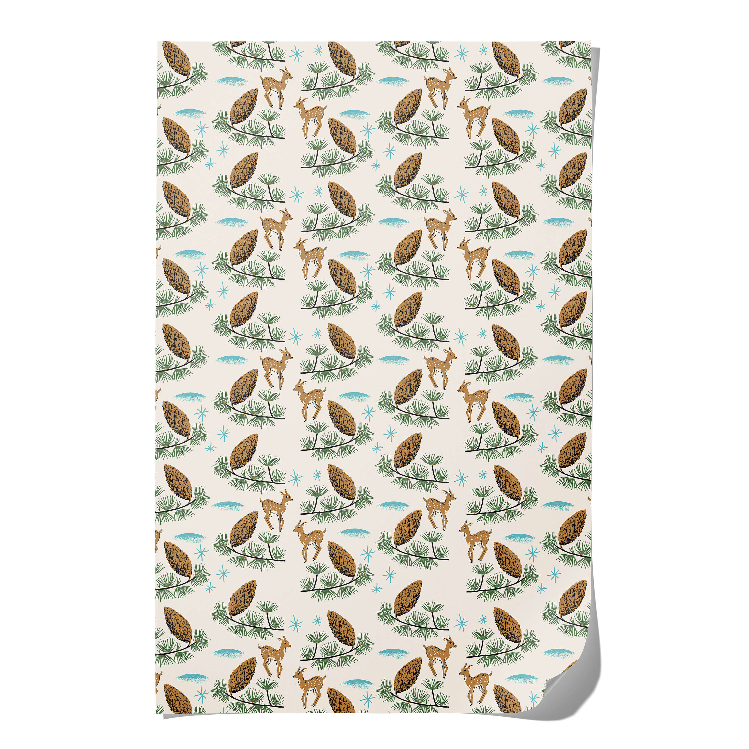 Deer and Pine Cones wrapping paper Single