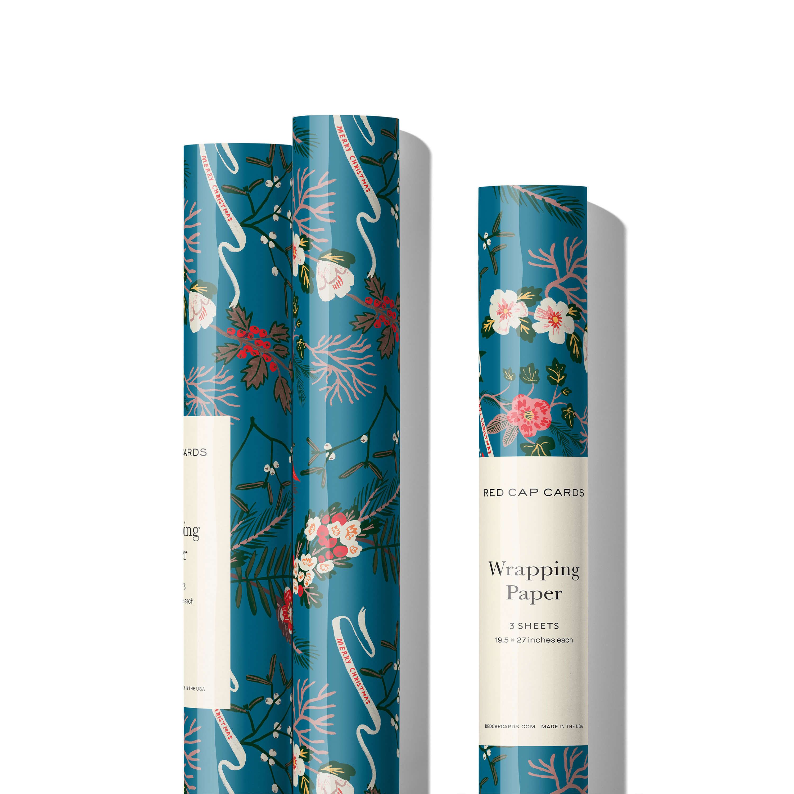 Blue Poinsettia wrapping paper Single