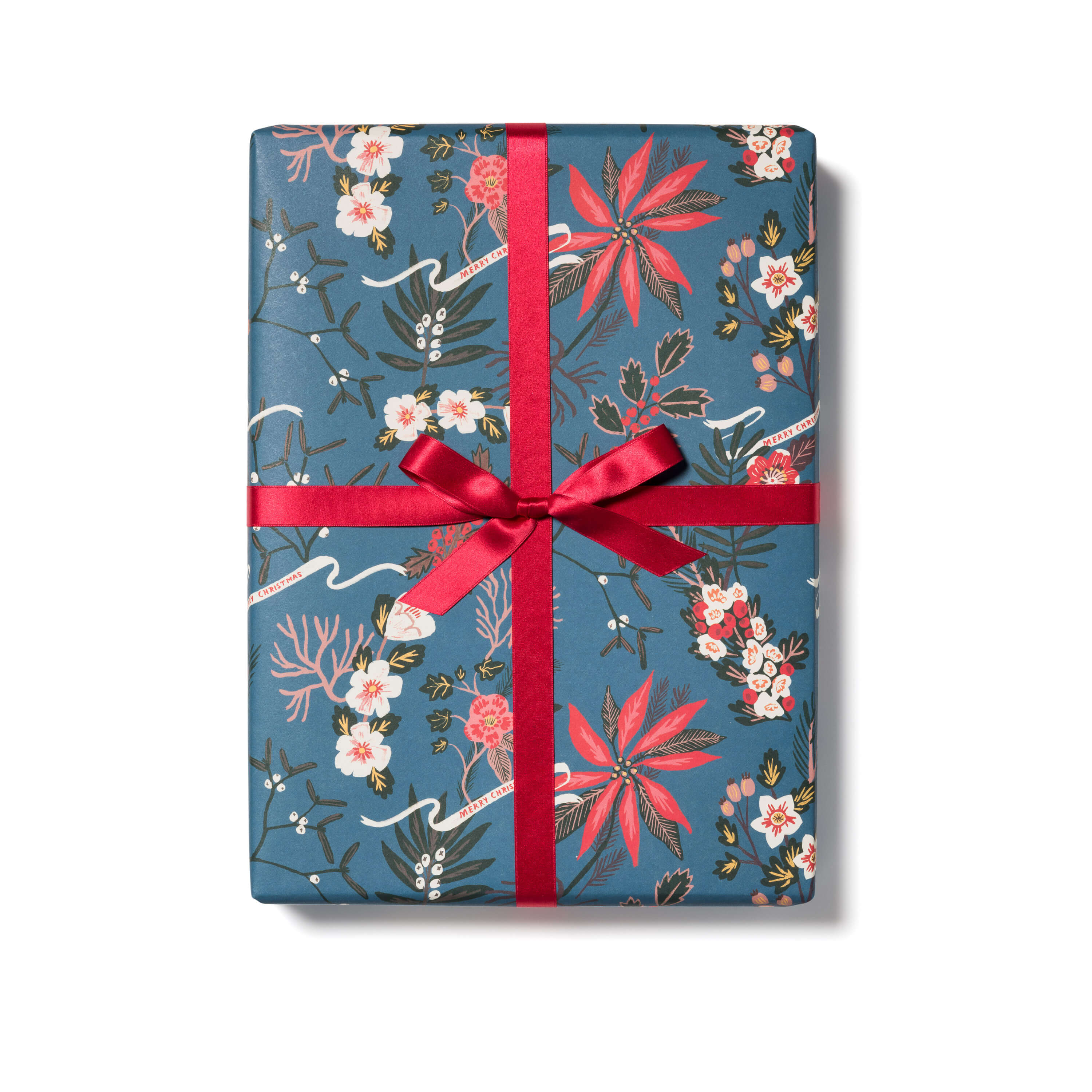 Blue Poinsettia wrapping paper Single