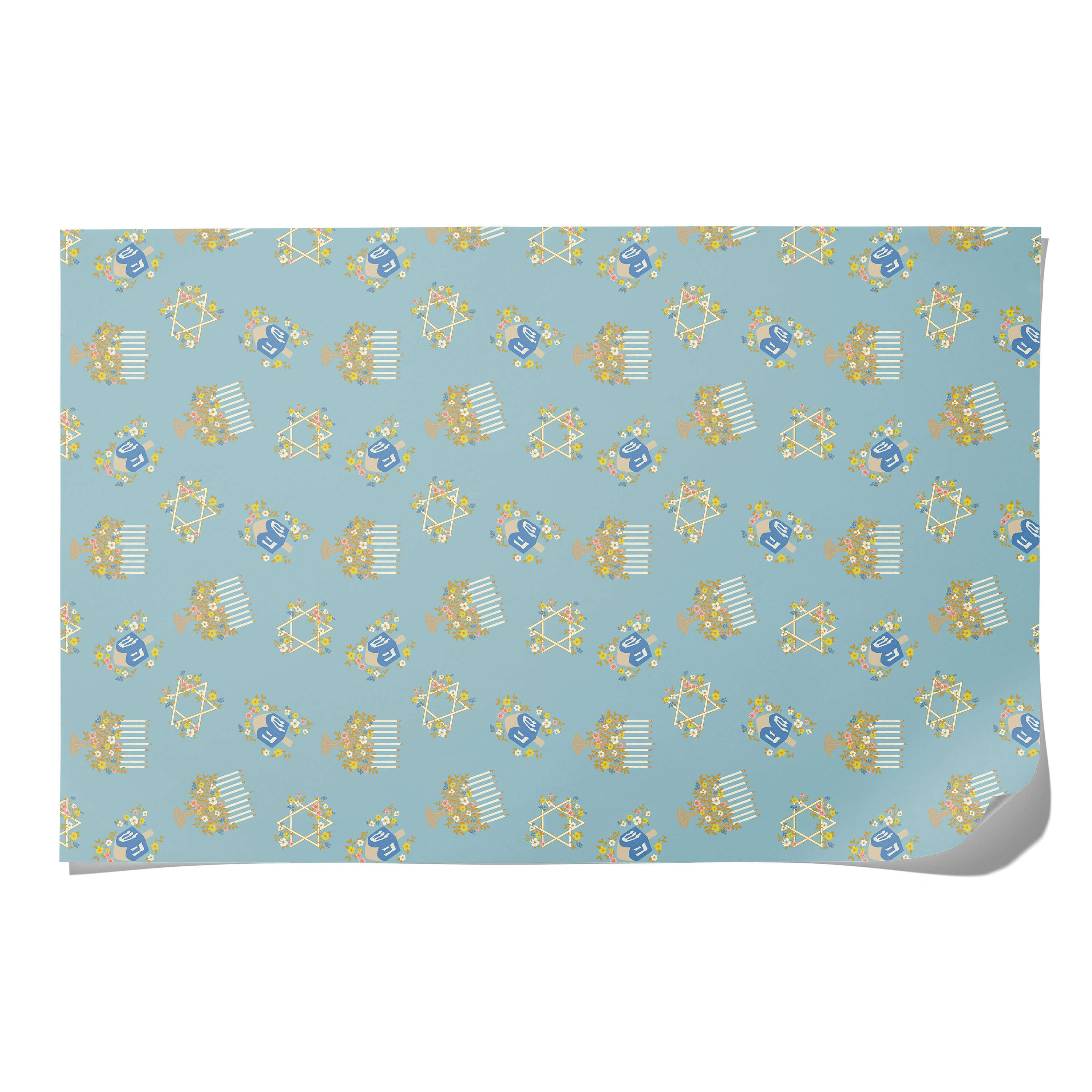 Floral Menorah wrapping paper Single