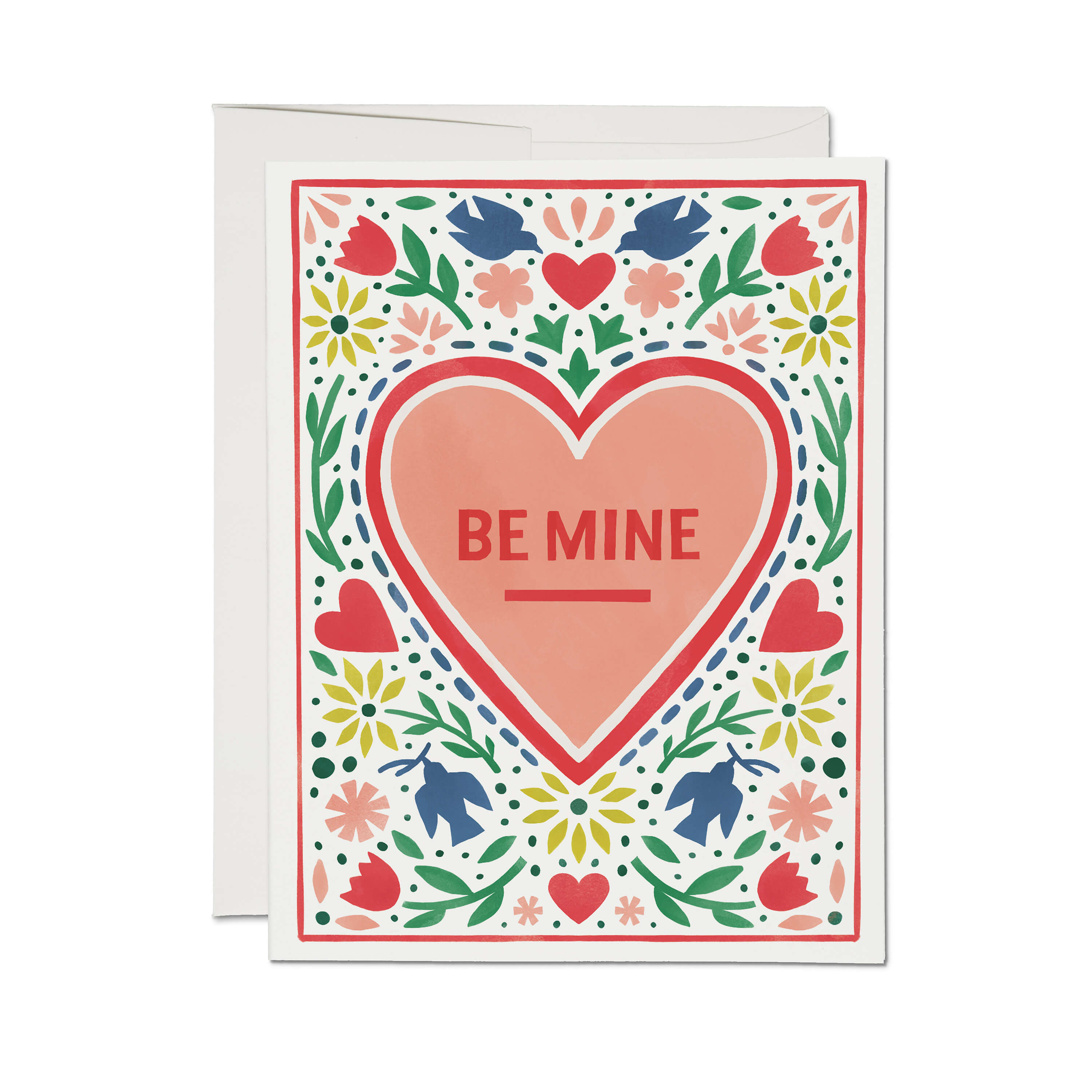 Folk Heart Valentine greeting card Single